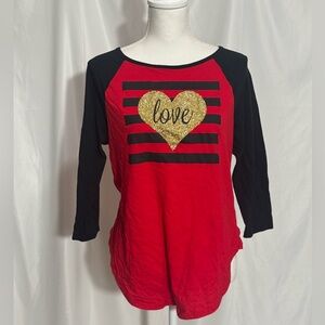 All Access Rocker Girl Love Raglan Top Red Black Gold Valentine’s Day Womens XL